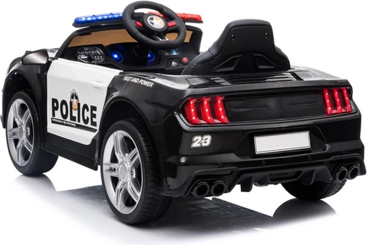 politie auto FULL OPTIONS, 12 volt Kinder Accu Auto | politie accu auto voor kinderen | elektrische kinderauto + politieauto + megafoon + afstandsbediening (Zwart)